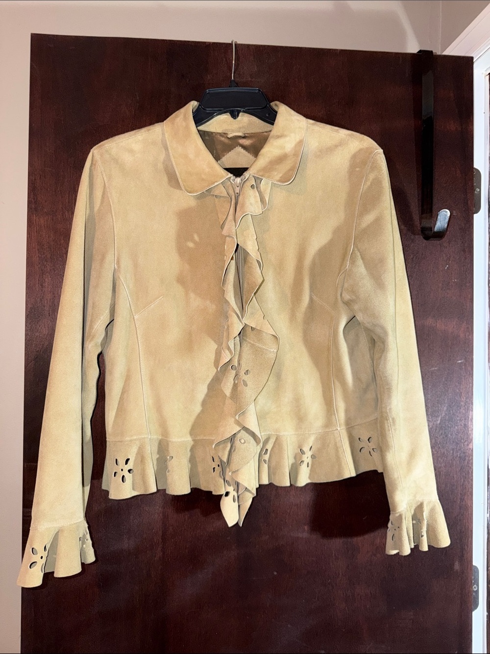 Vintage Relativity Tan Suede Ruffle Front Jacket